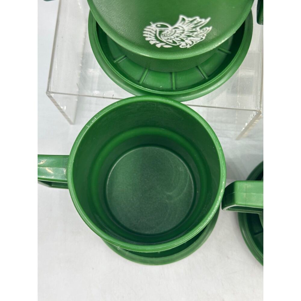 Tupperware Mugs Christmas Holiday Cups & Coasters Green Bird 1312 Vtg - Picture 7 of 11